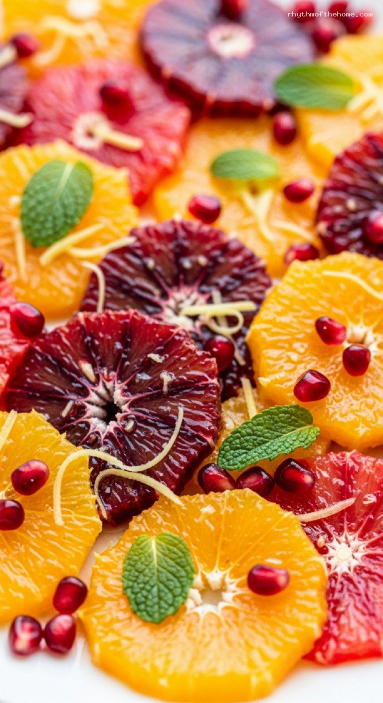 Holiday Citrus Salad with Pomegranate and Honey Ginger Dressing – Closeup