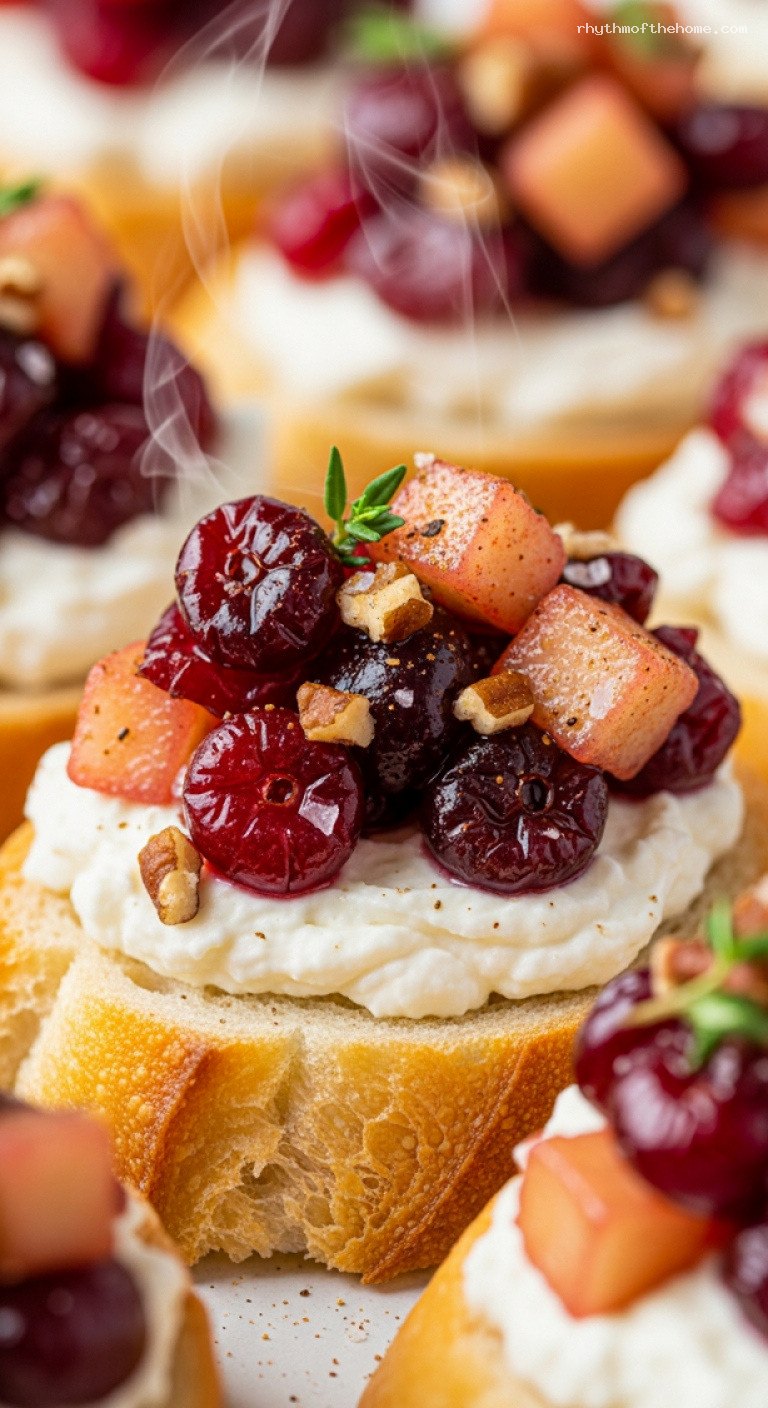 Holiday Cranberry-Apple Chutney Crostini with Whipped Brie – Closeup