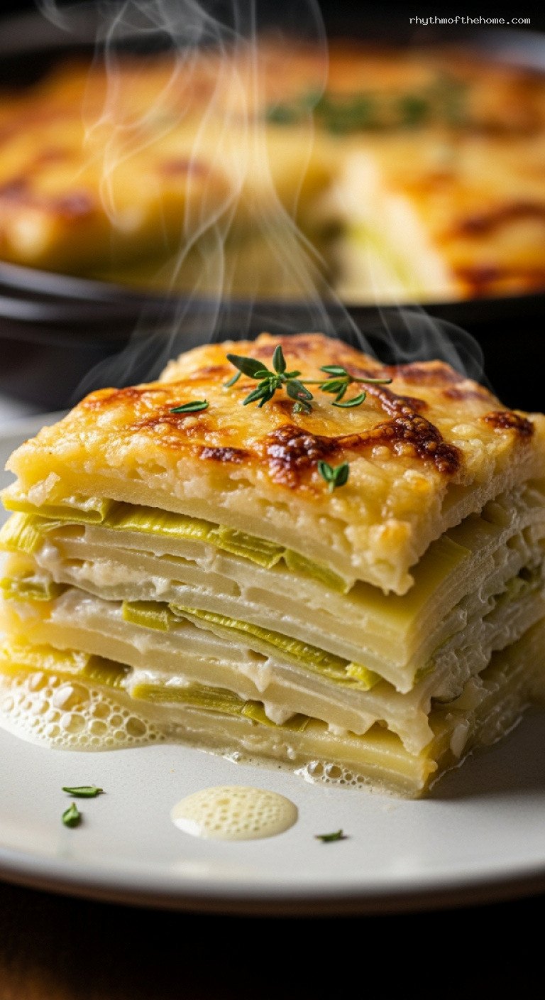 Holiday Leek and Potato Gratin With Gruyère – Closeup