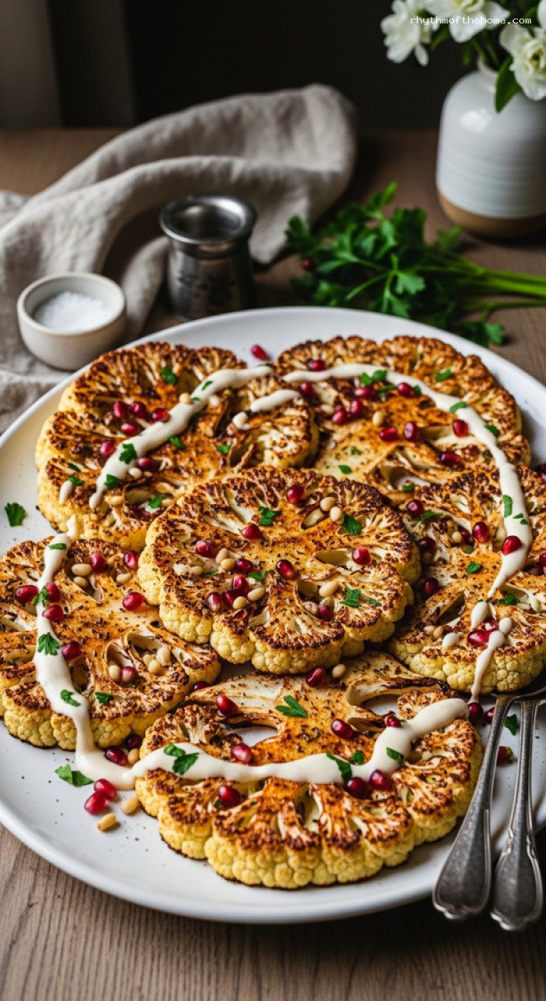 Holiday Roasted Cauliflower Steaks with Tahini and Pomegranate
