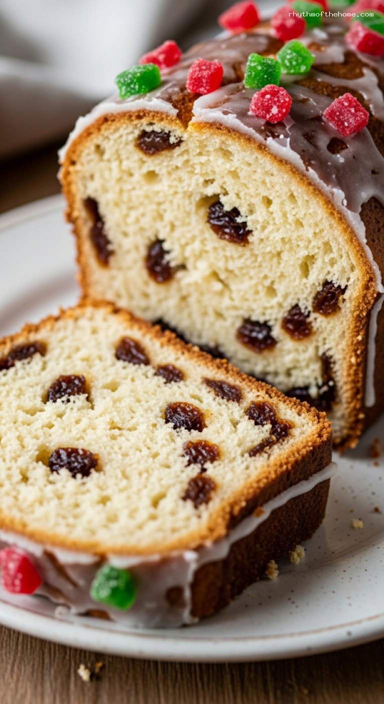 Holiday Spiced Rum Raisin Loaf With Vanilla Glaze – Closeup