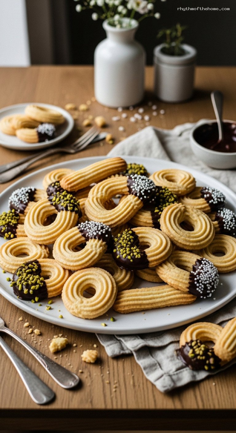 Holiday Spritzgebäck Butter Cookies Dipped in Chocolate