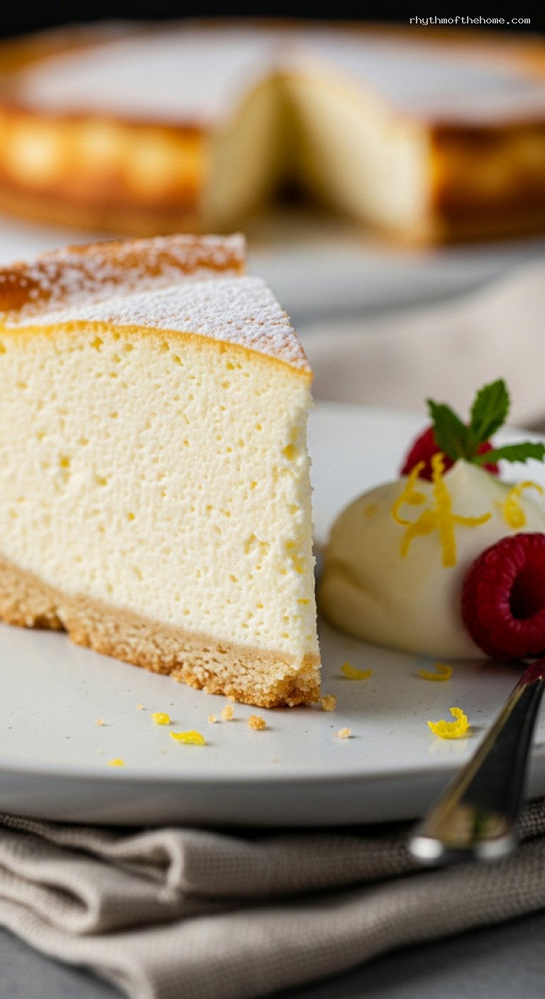 Light German Quark Cheesecake with Lemon Zest – Closeup