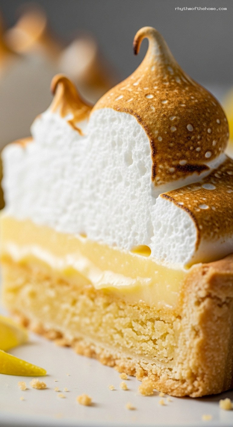 Light Lemon Meringue Pie With Toasted Swiss Meringue – Closeup