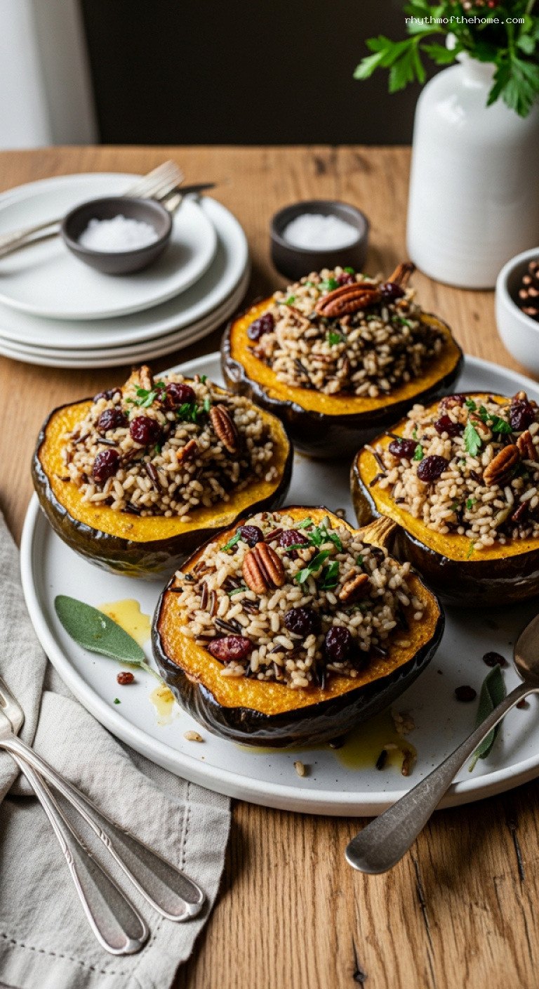 Maple-Sage Wild Rice Stuffed Acorn Squash