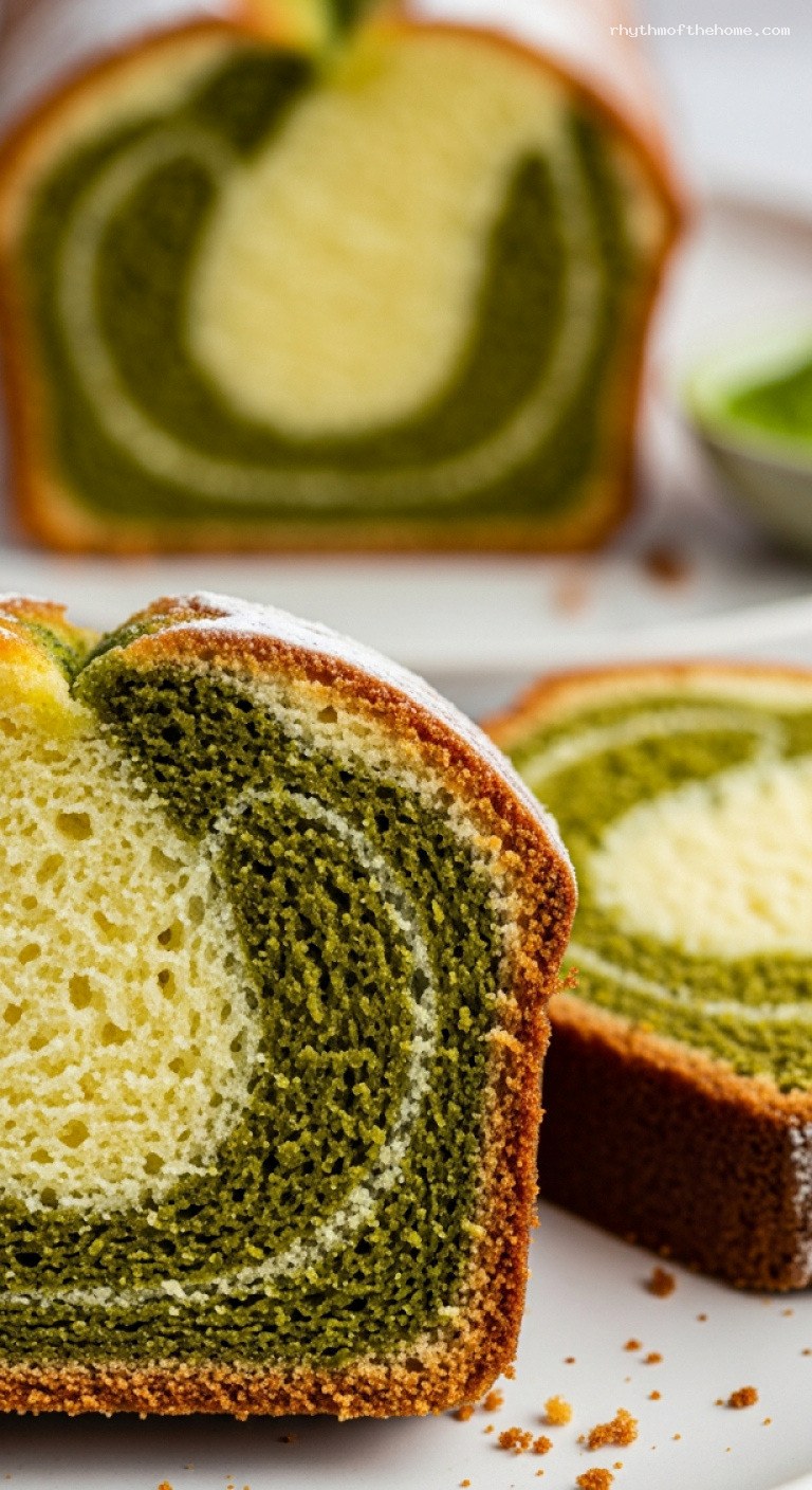 Matcha Vanilla Swirl Pound Cake – Closeup