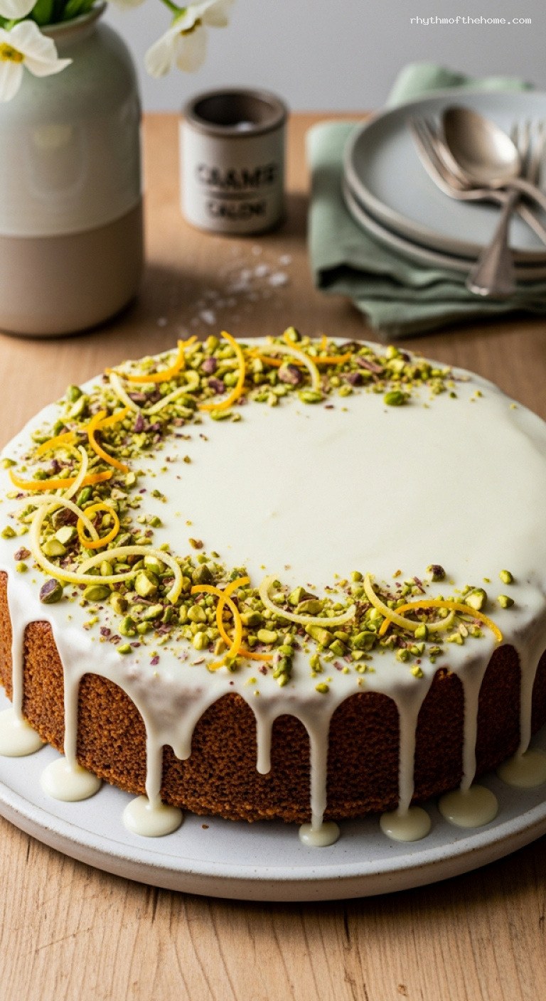 Moist Pistachio Almond Cake With Citrus Glaze