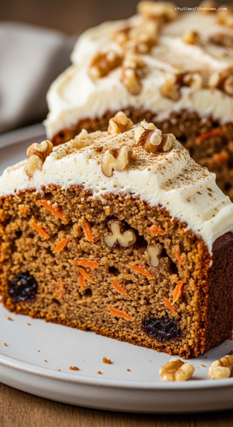 Moist Spiced Carrot Cake with Cream Cheese Frosting – Closeup