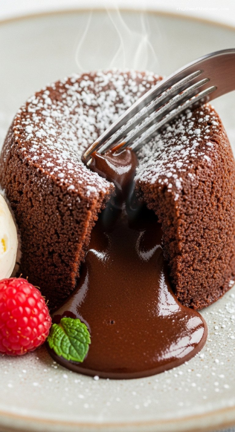 Molten Chocolate Lava Cakes with Rich Gooey Centers – Closeup