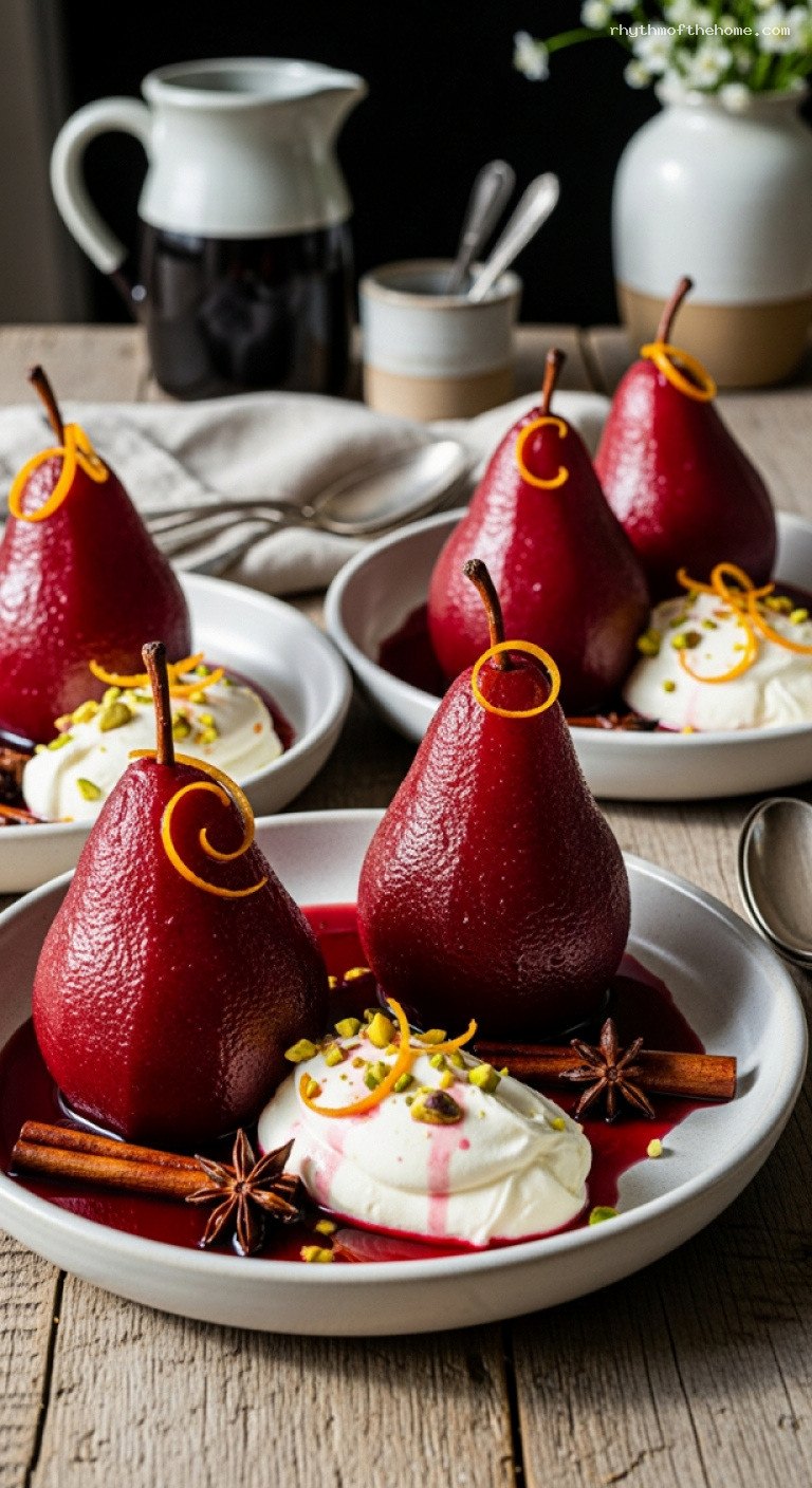 Mulled Wine Poached Pears With Mascarpone
