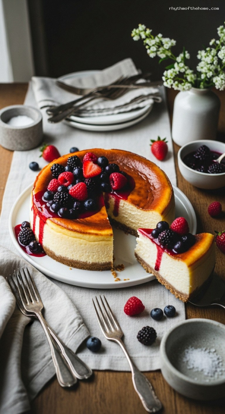 New York Baked Cheesecake With Berry Compote