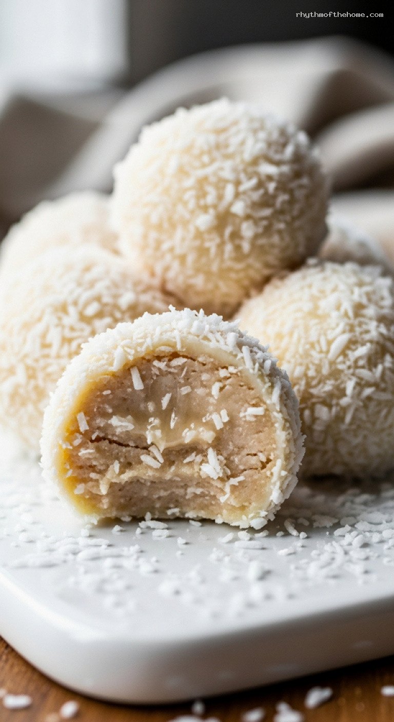 No-Bake Coconut Rum Snowball Truffles – Closeup