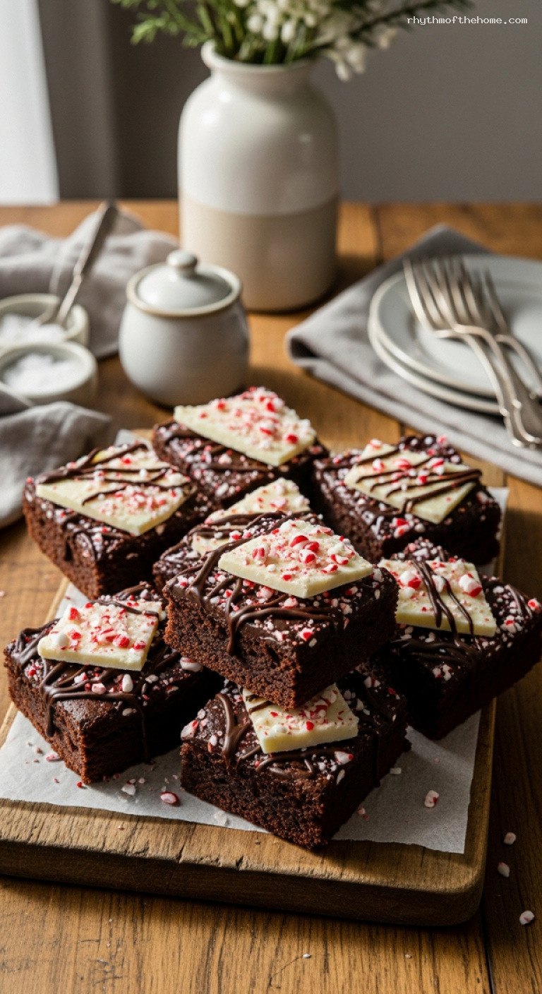 Peppermint Bark Brownies with Dark Chocolate Drizzle