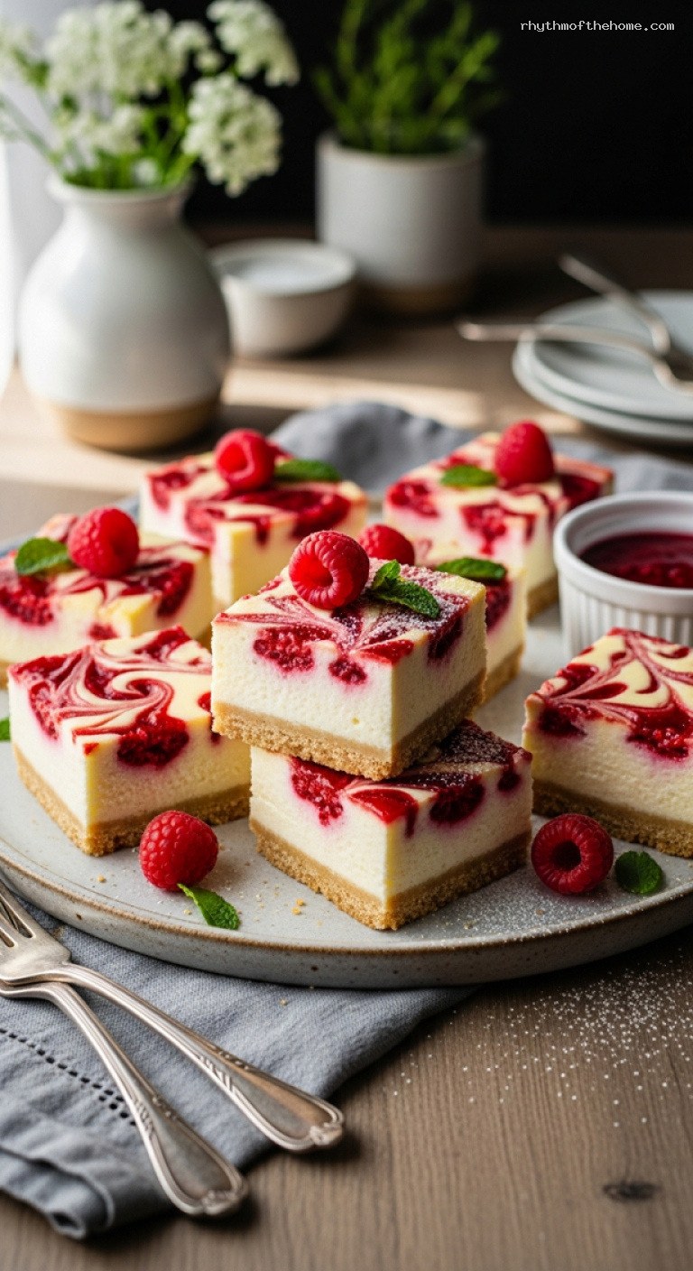 Raspberry Swirl Cheesecake Bars with Buttery Shortbread Crust