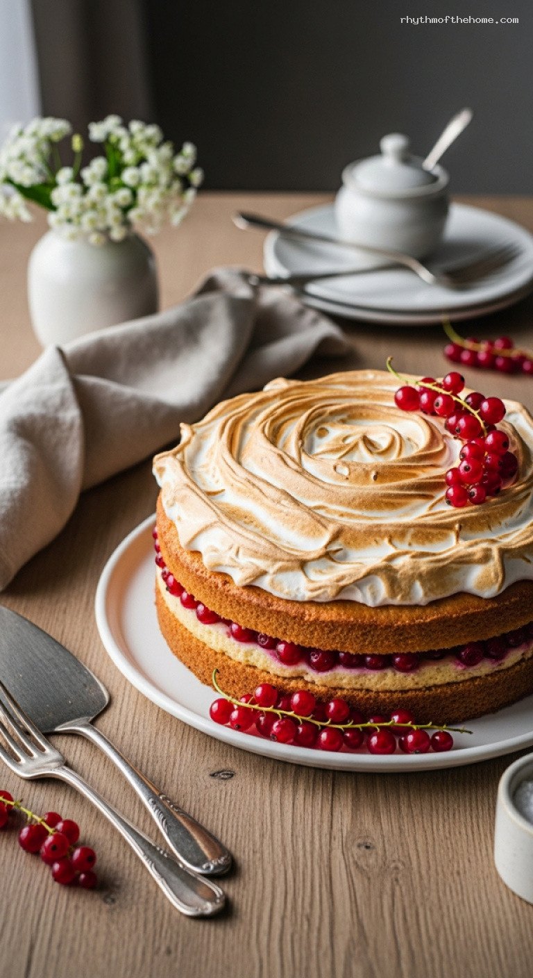 Red Currant Cake With Fluffy Meringue Topping