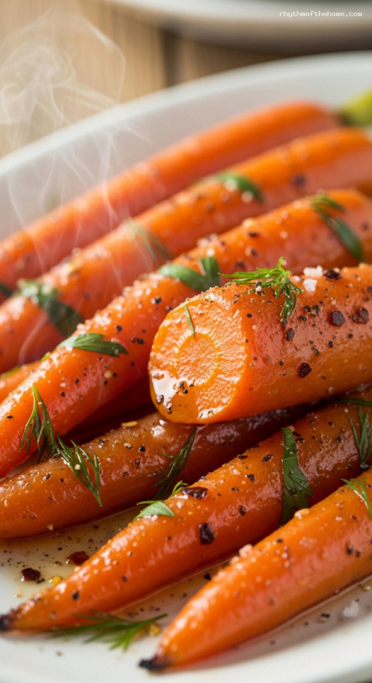 Roasted Carrots with Citrus-Maple Glaze and Herbs – Closeup