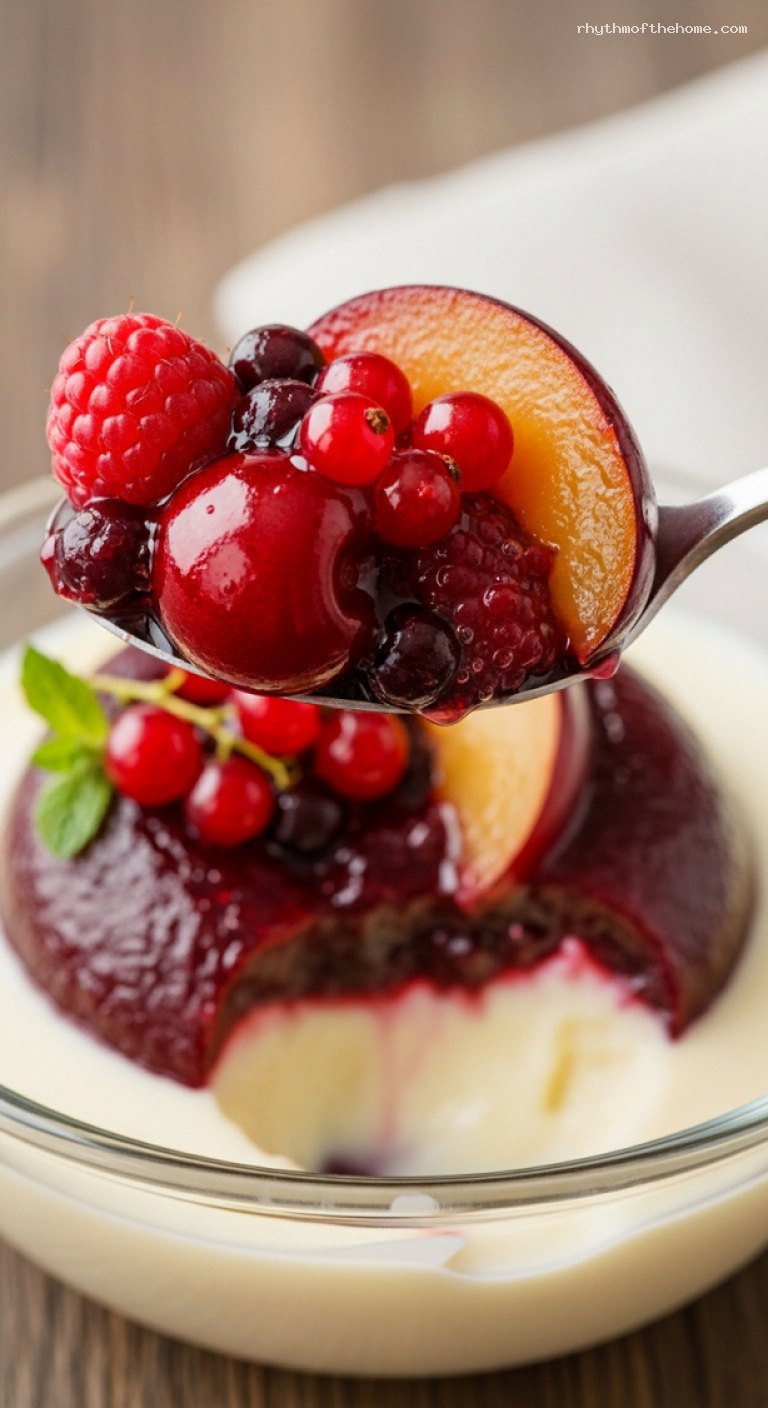 Rote Grütze: German Red Berry Summer Pudding – Closeup
