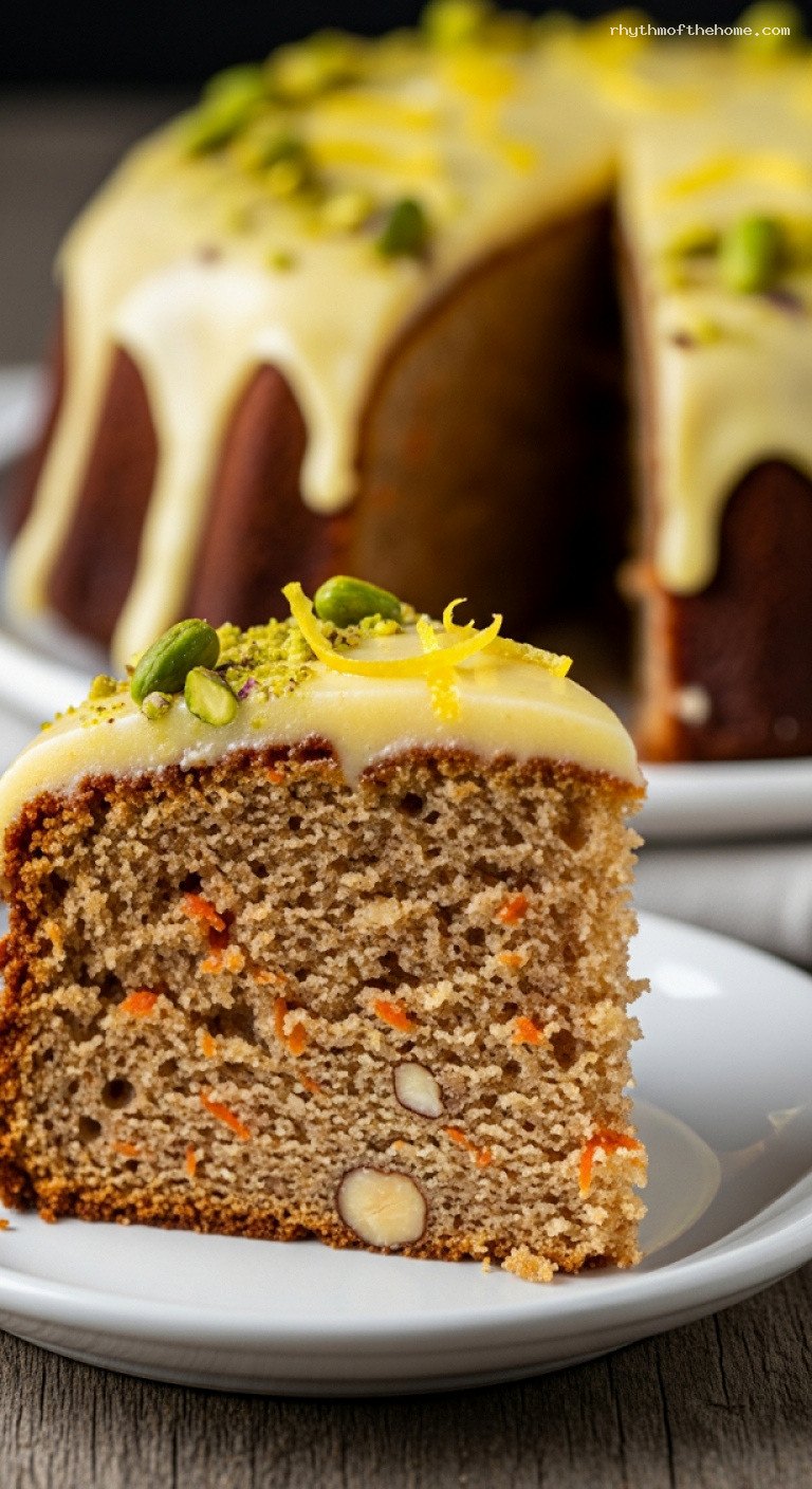 Rüblitorte Swiss Carrot Nut Cake With Lemony Icing – Closeup