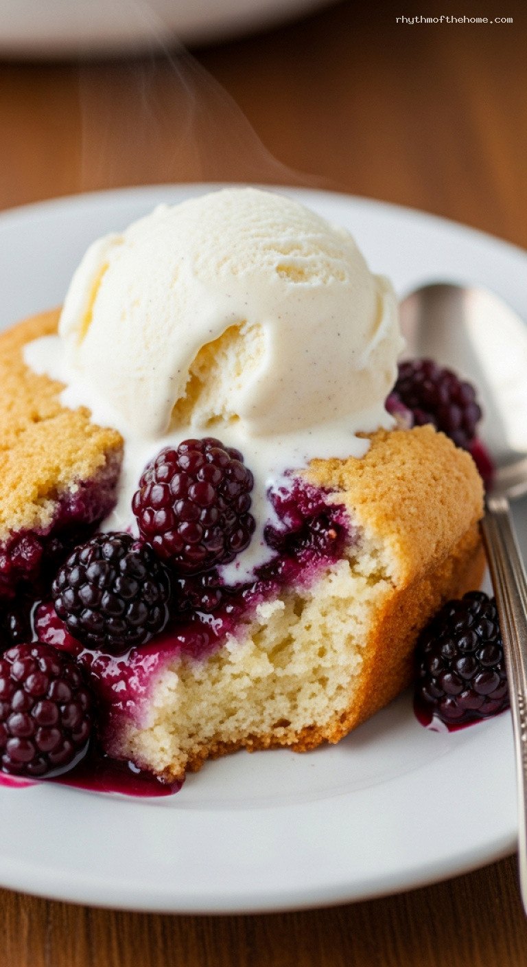 Rustic Blackberry Cobbler with Sweet Golden Batter – Closeup