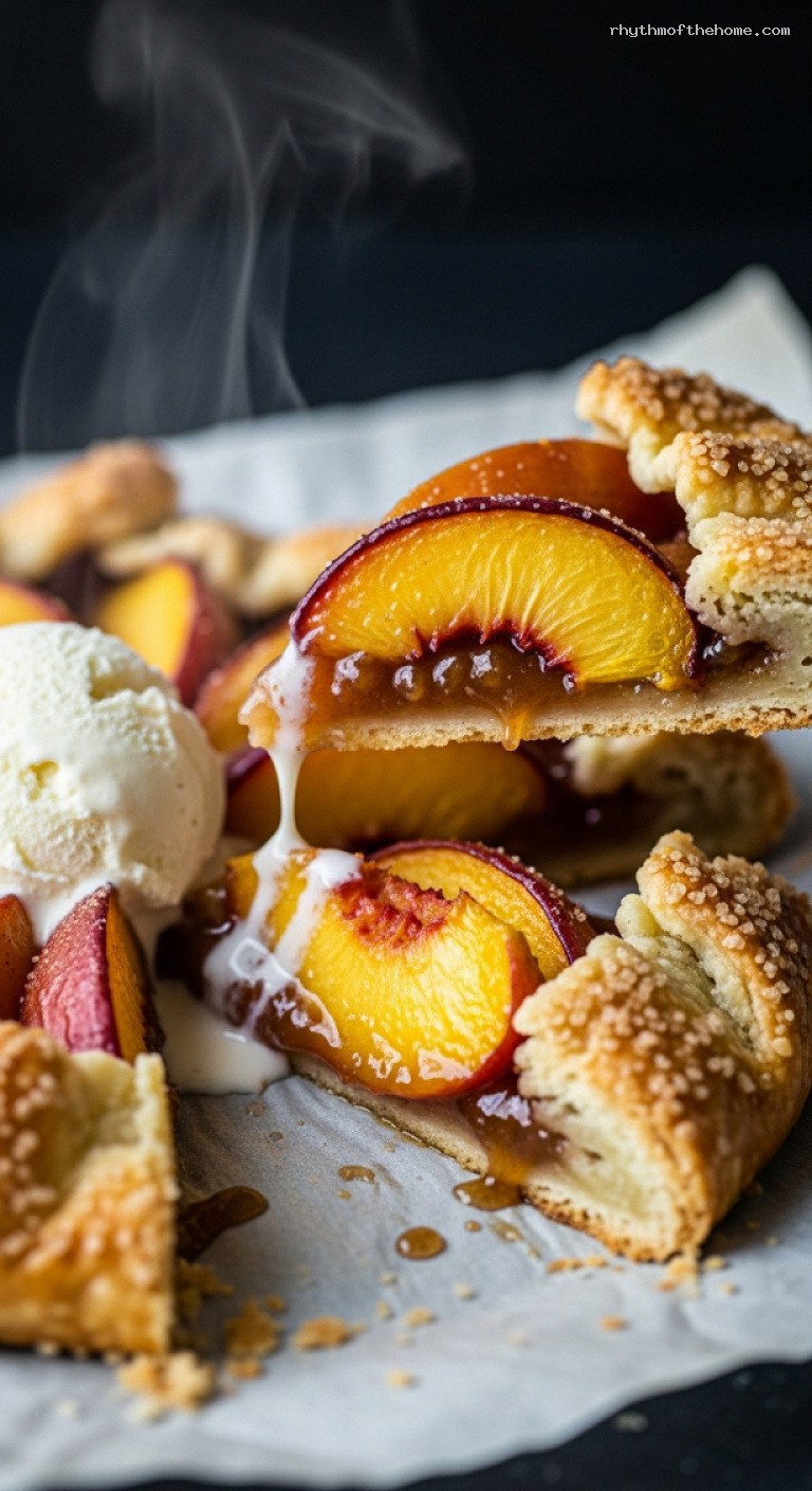Rustic Peach Galette With Flaky Freeform Crust – Closeup