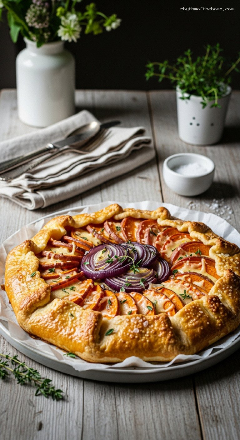Rustic Sweet Potato and Caramelized Onion Galette with Gruyère