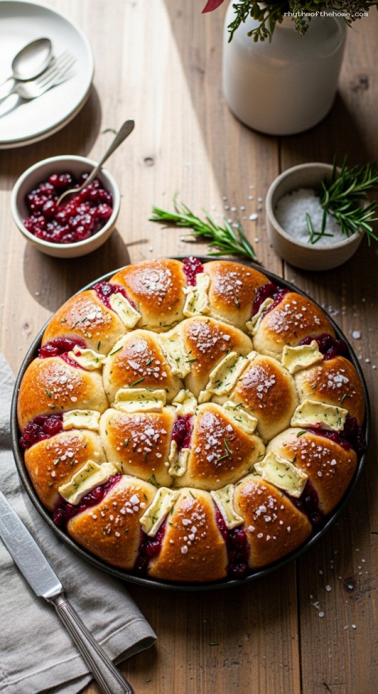 Savory Cranberry Brie Pull-Apart Rolls With Rosemary Butter