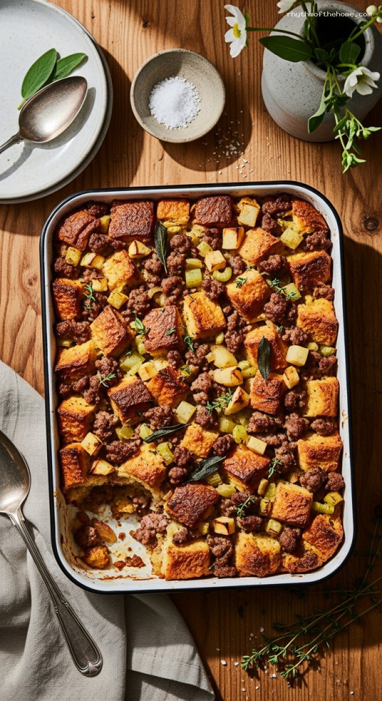 Savory Sausage and Apple Bread Pudding Stuffing