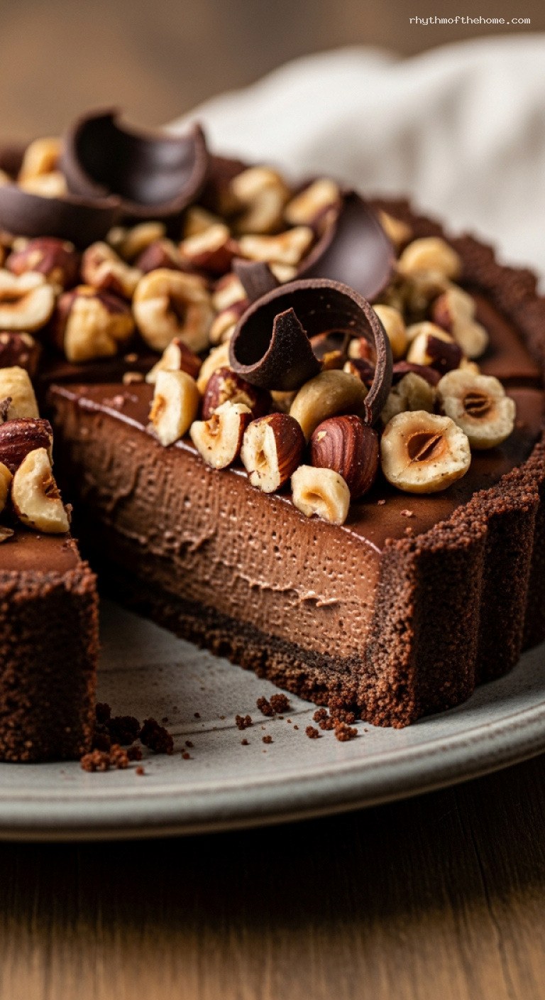 Silky Chocolate Hazelnut Tart With Cocoa Crust – Closeup