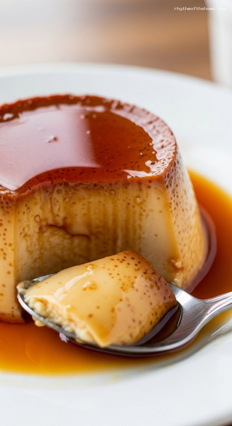 Silky Classic Crème Caramel with Amber Topping – Closeup