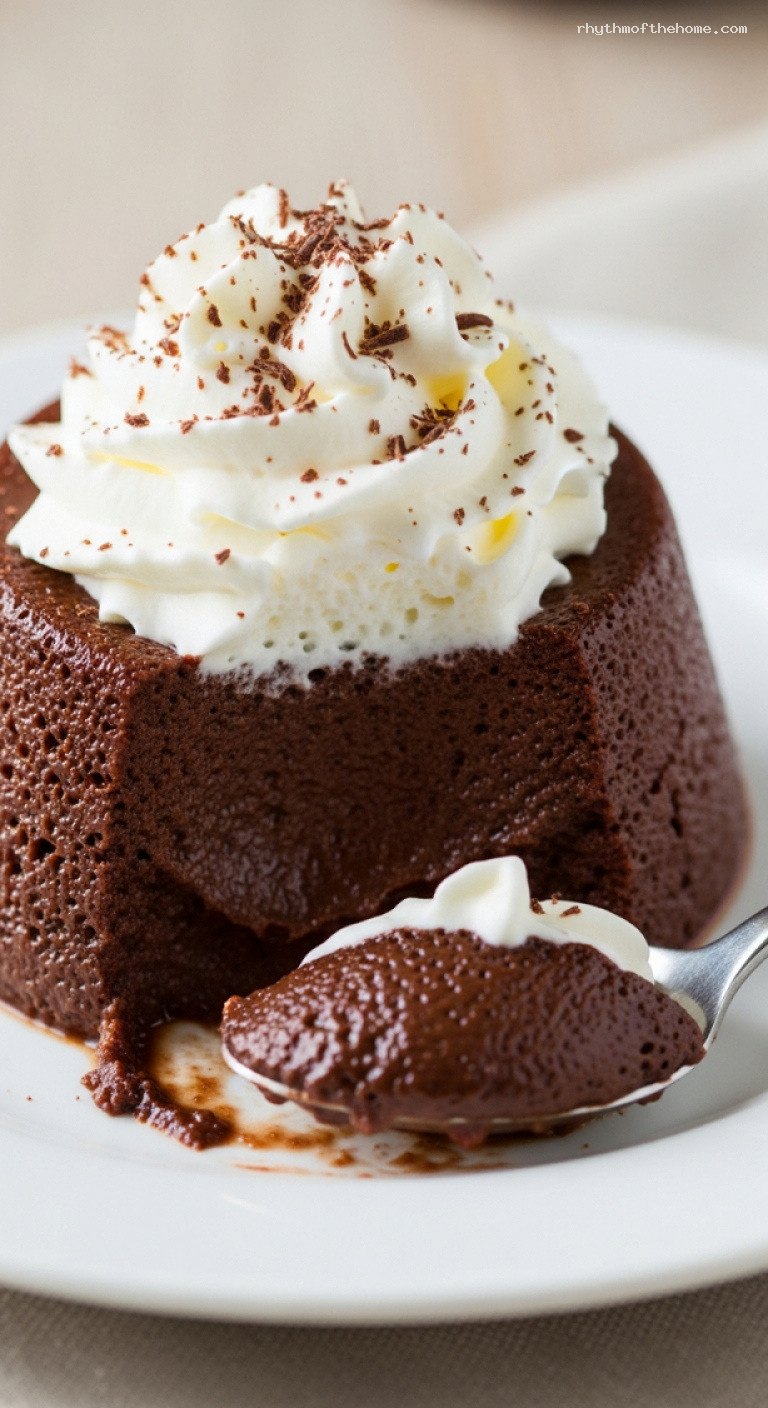 Silky Homemade Chocolate Pudding with Whipped Cream – Closeup