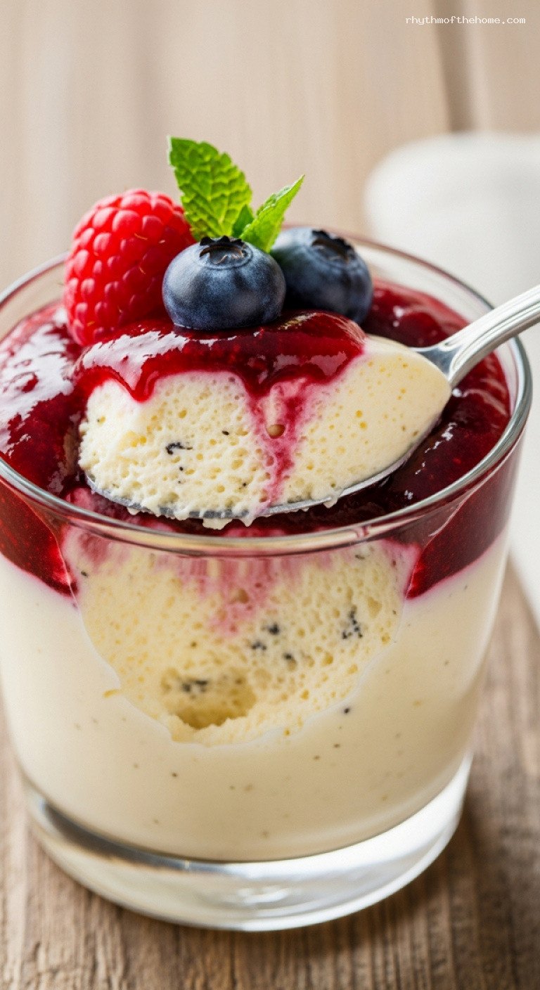 Silky Vanilla Bavarian Cream with Berry Coulis – Closeup