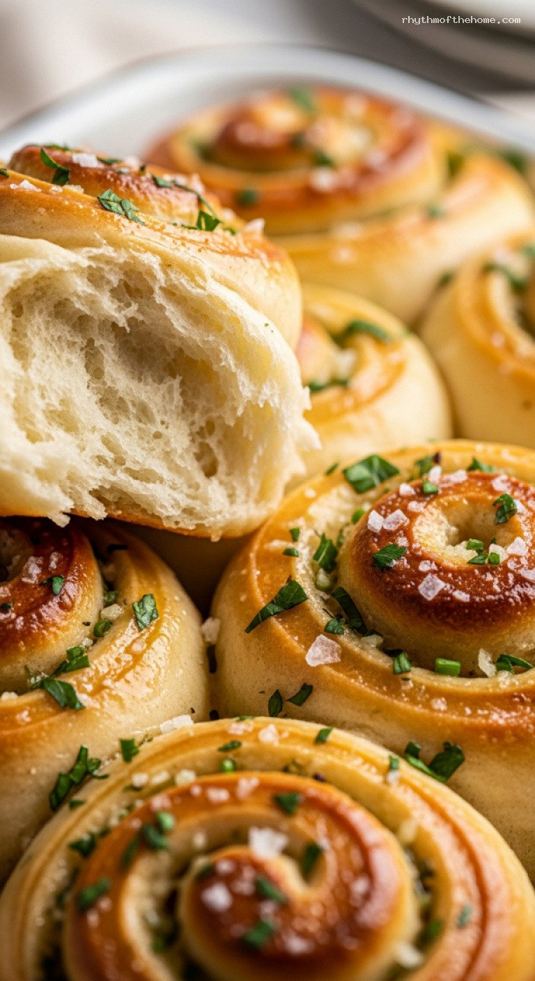 Soft Herb-Garlic Parker House Rolls – Closeup