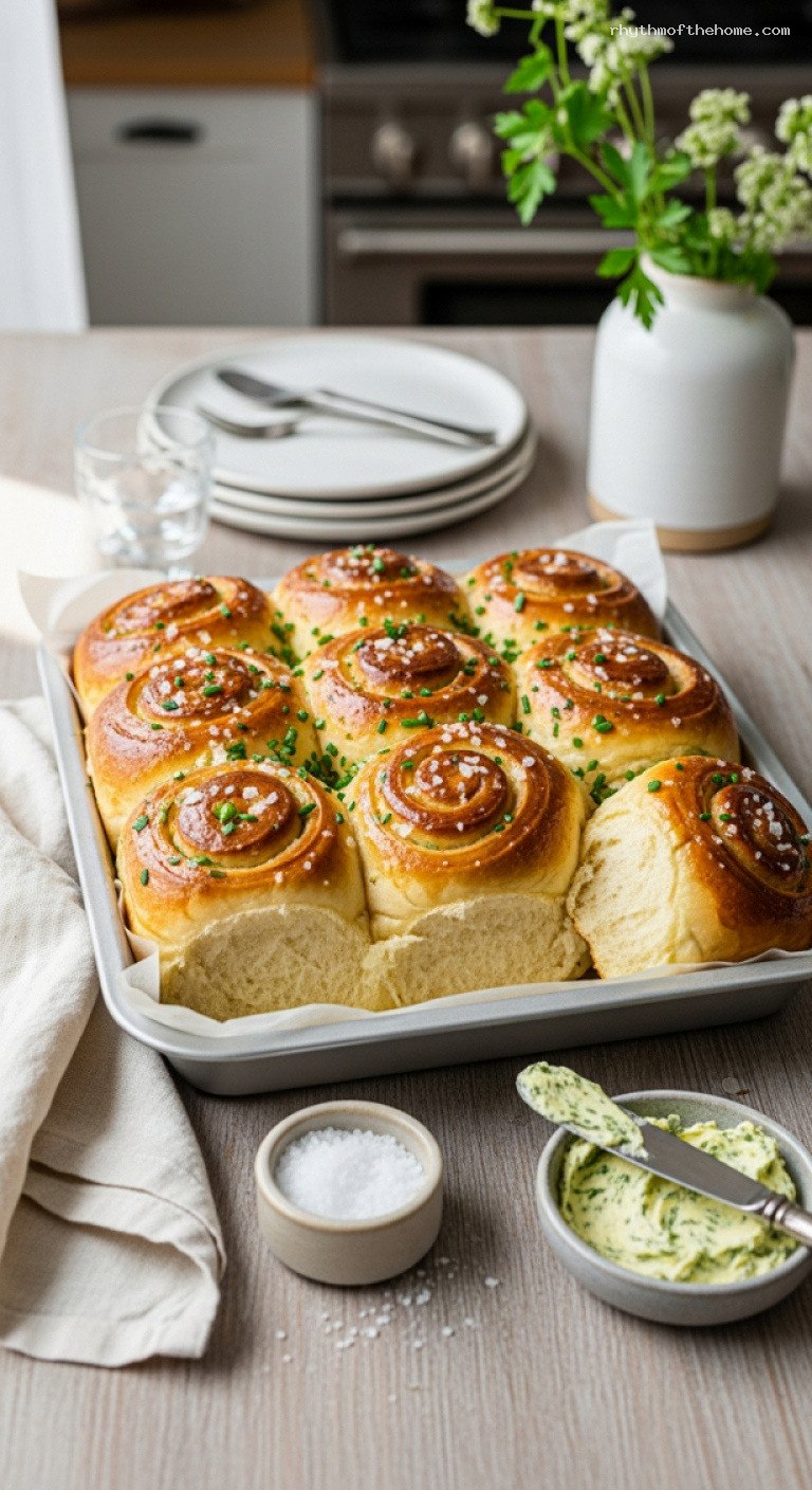 Soft Herb-Garlic Parker House Rolls