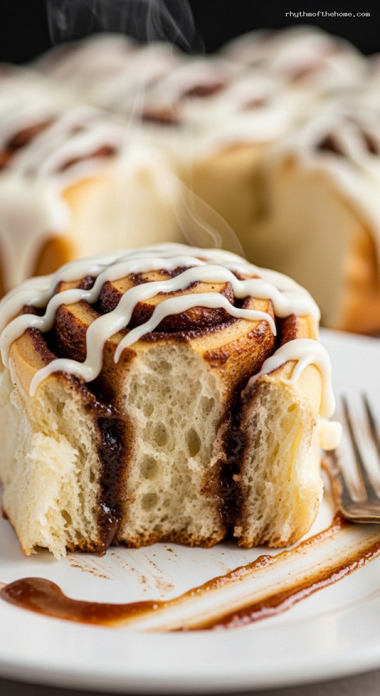 Soft Sticky Cinnamon Rolls With Cream Cheese Icing – Closeup