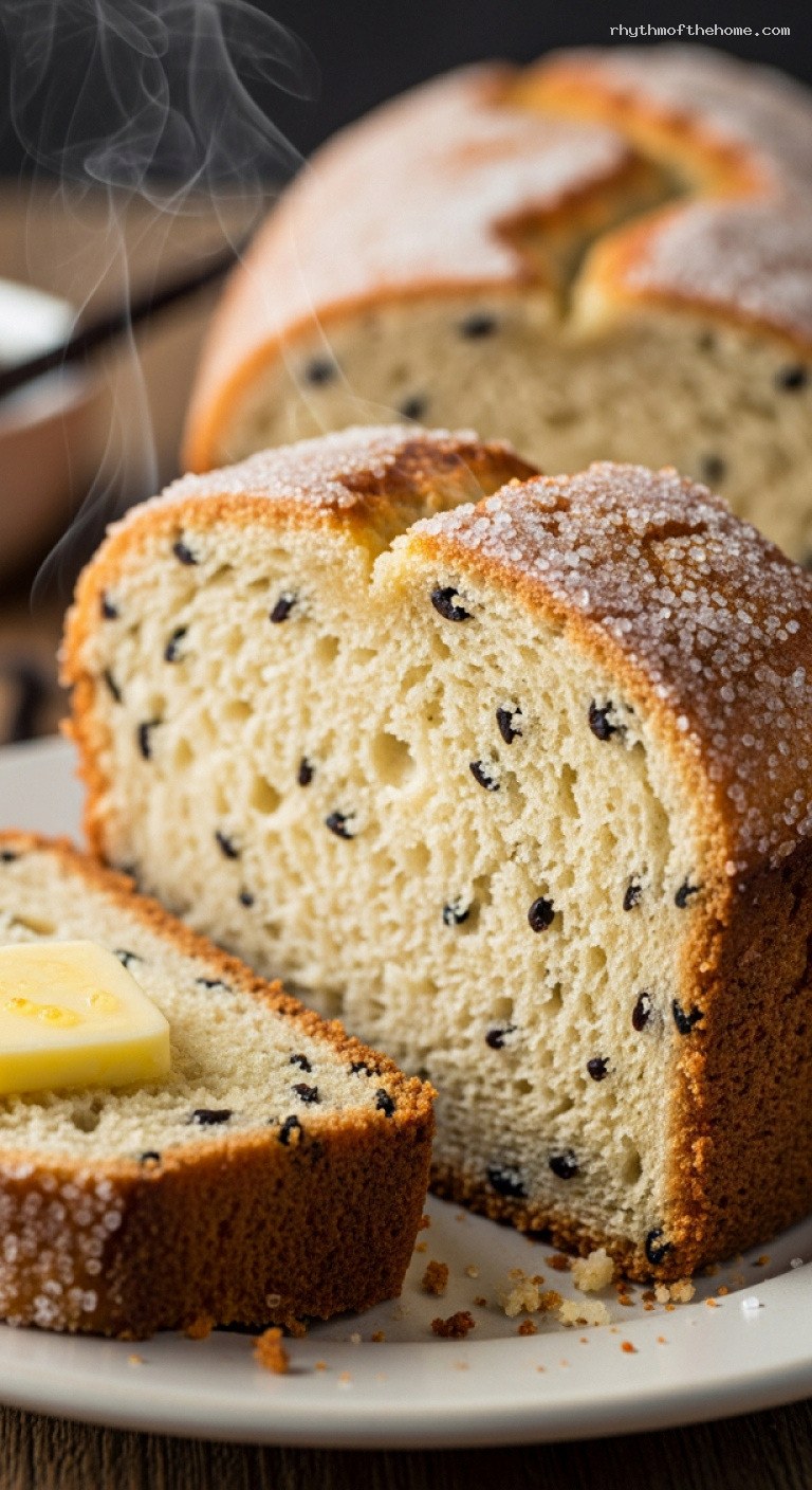 Soft Vanilla Bean Bread with Delicate Sugar Crust – Closeup