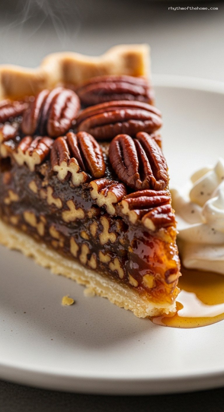 Southern Pecan Pie with Gooey Bourbon-Vanilla Filling – Closeup