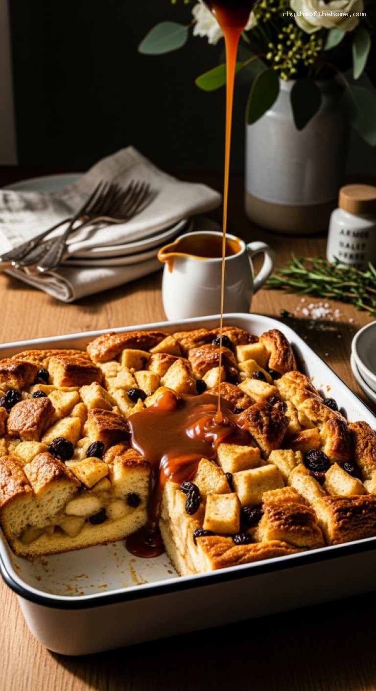 Spiced Apple Brioche Bread Pudding With Caramel Sauce