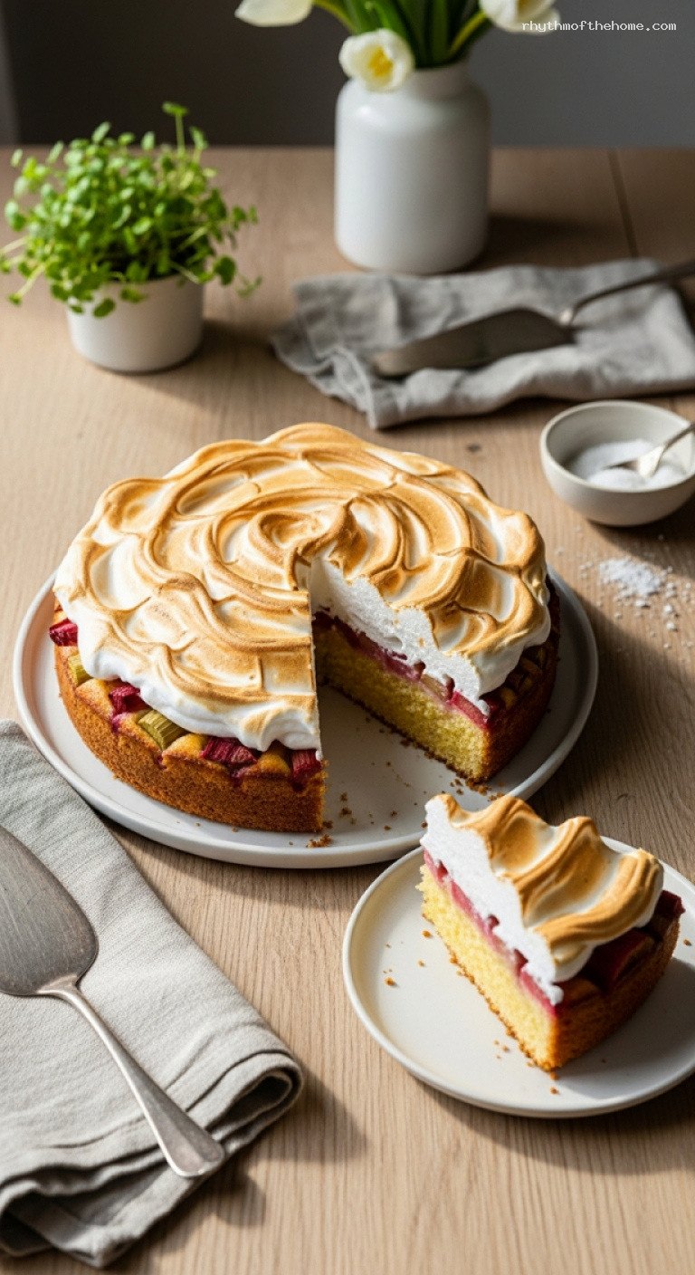 Spring Rhubarb Cake with Caramelized Meringue