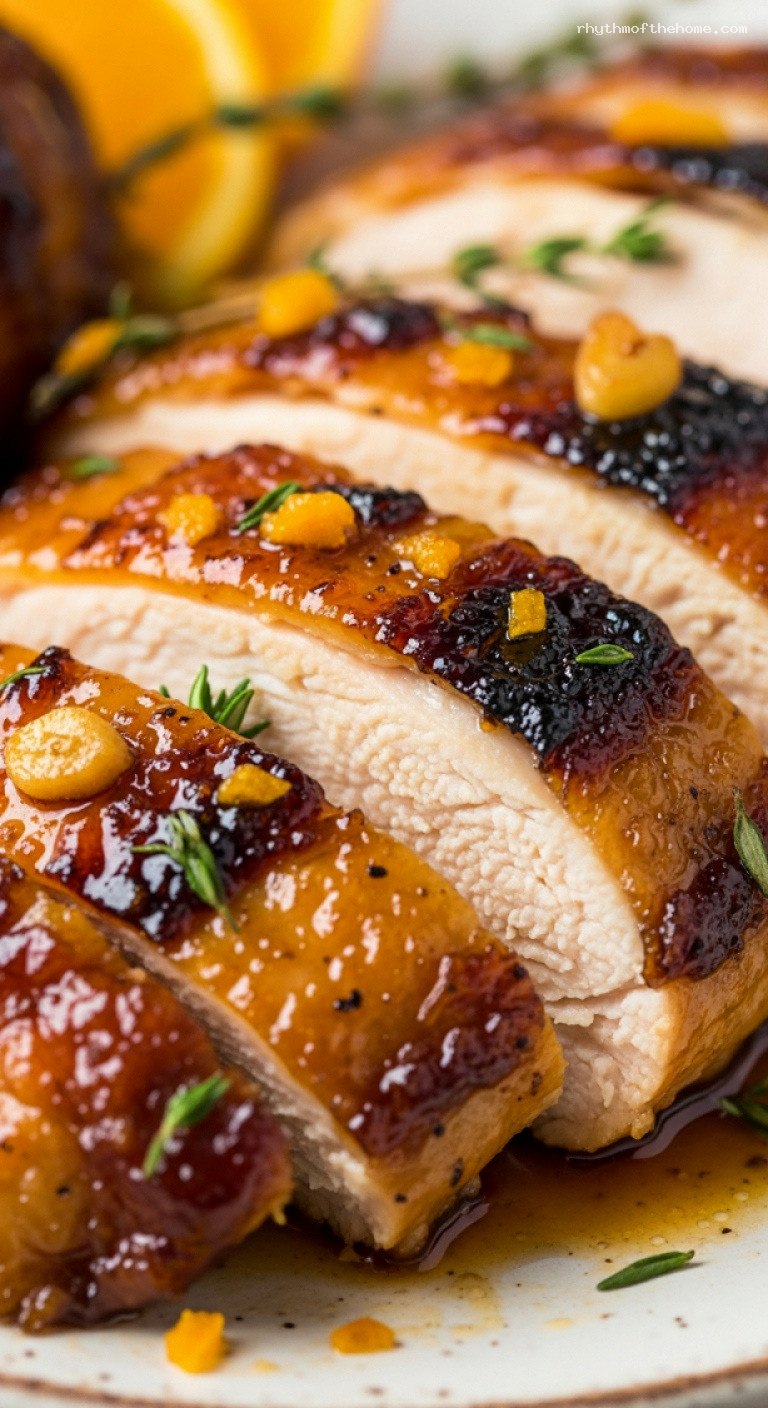 Sticky Orange-Clove Glazed Roast Chicken – Closeup