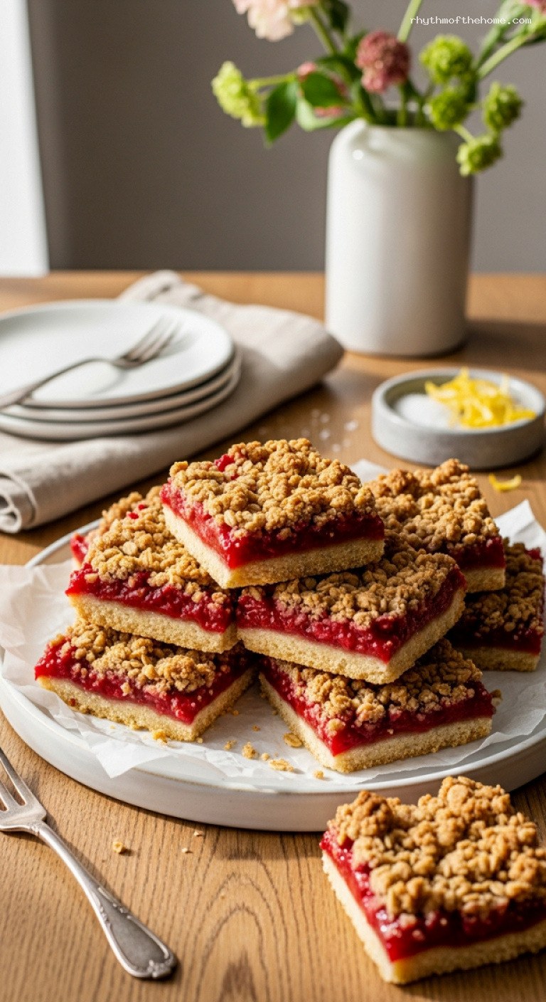 Strawberry Rhubarb Crumble Bars with Buttery Shortbread