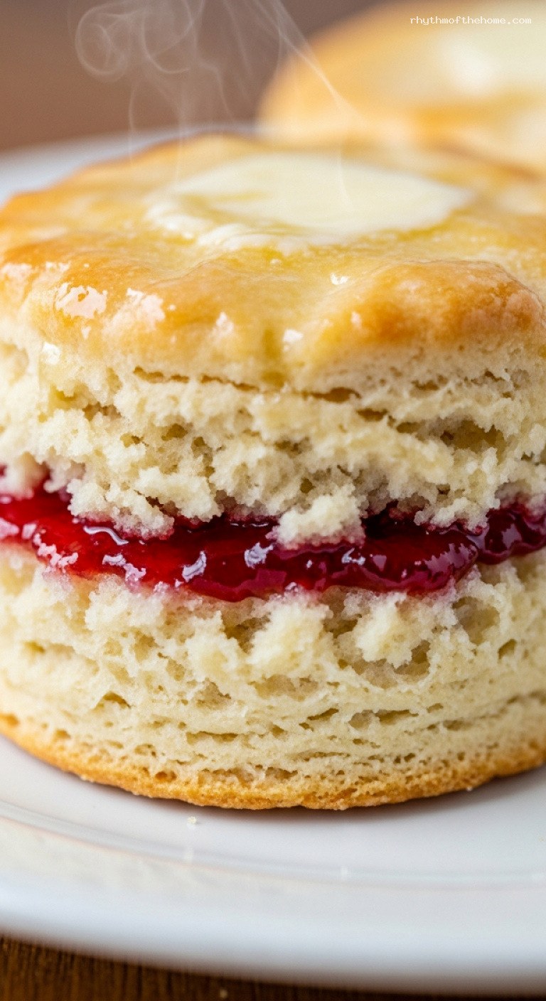 Tall Fluffy Buttermilk Biscuits With Buttery Crisp Edges – Closeup