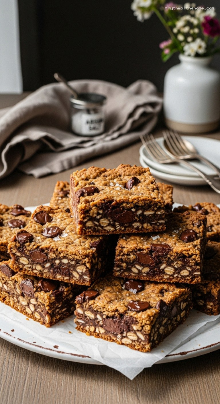 Thick and Chewy Chocolate Chip Oatmeal Cookie Bars