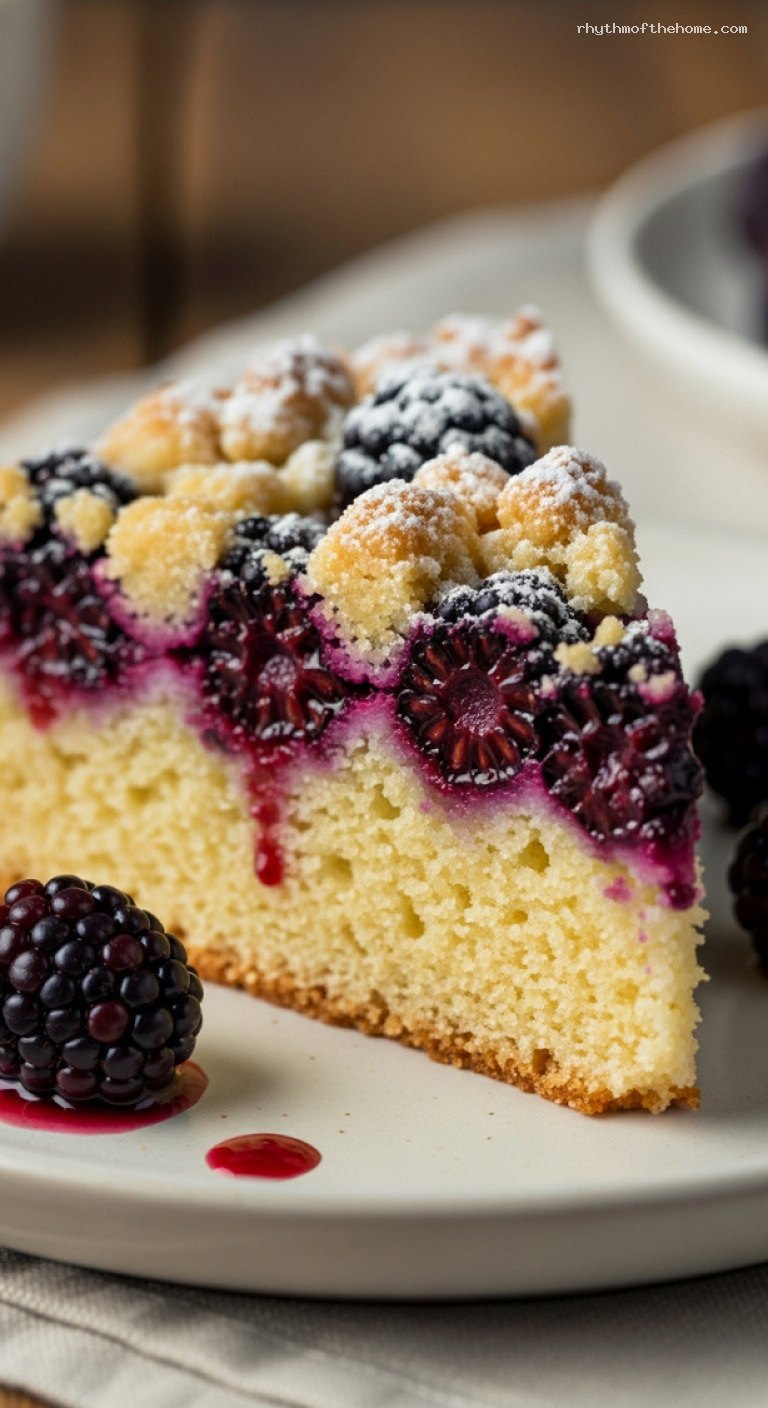 Traditional German Blackberry Streusel Cake – Closeup