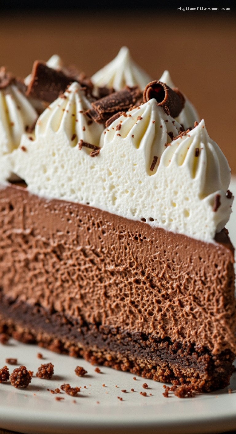 Ultra-Smooth Chocolate Silk Pie with Whipped Cream – Closeup