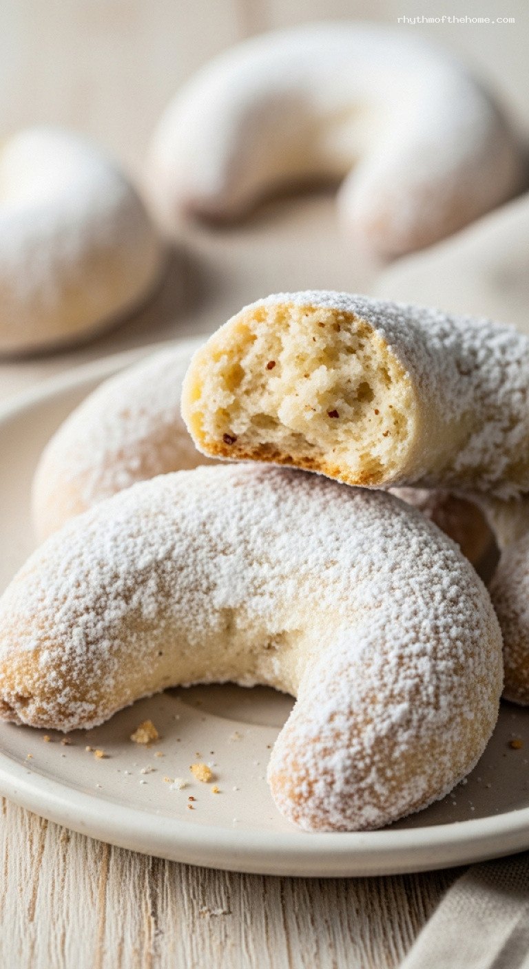 Vanillekipferl: Melt-In-Your-Mouth Vanilla Crescent Cookies – Closeup