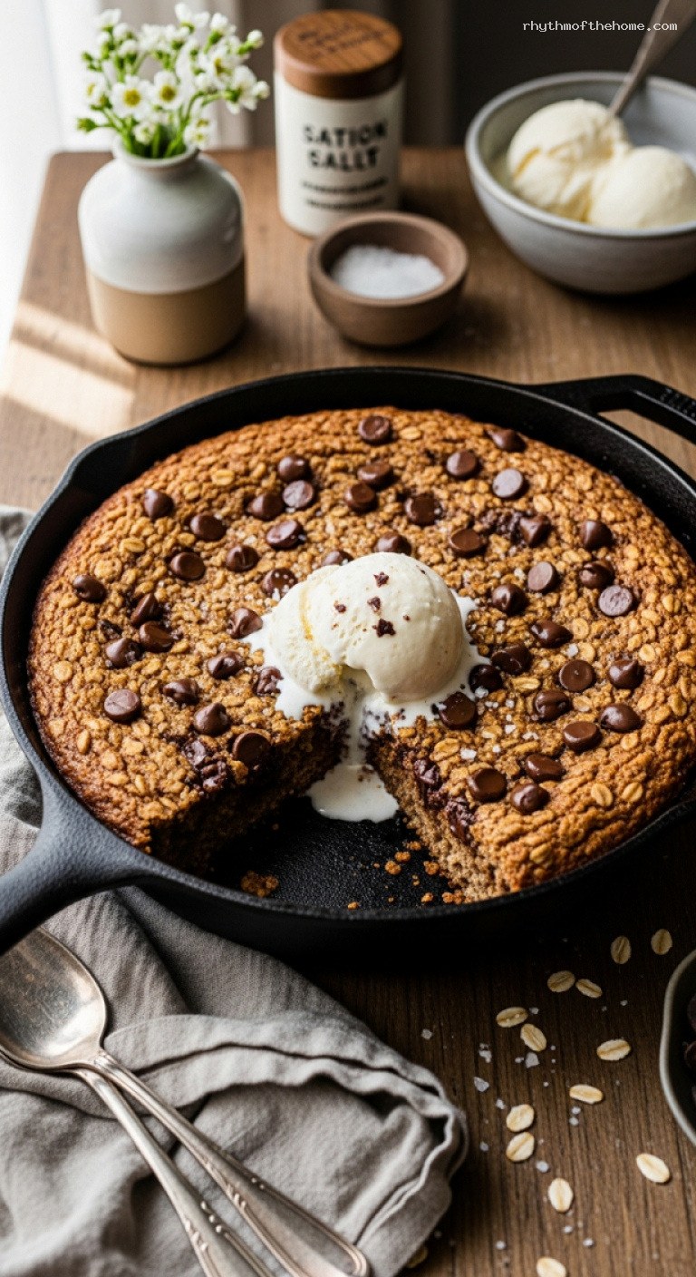 Warm Chocolate Chip Baked Oatmeal Skillet Dessert