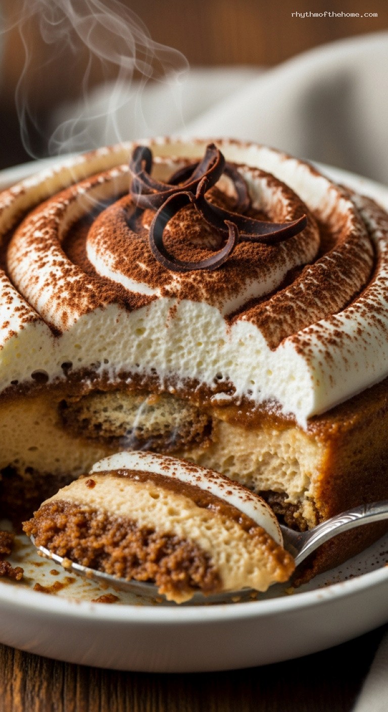 Warm Tiramisu Custard Cups With Espresso and Ladyfingers – Closeup