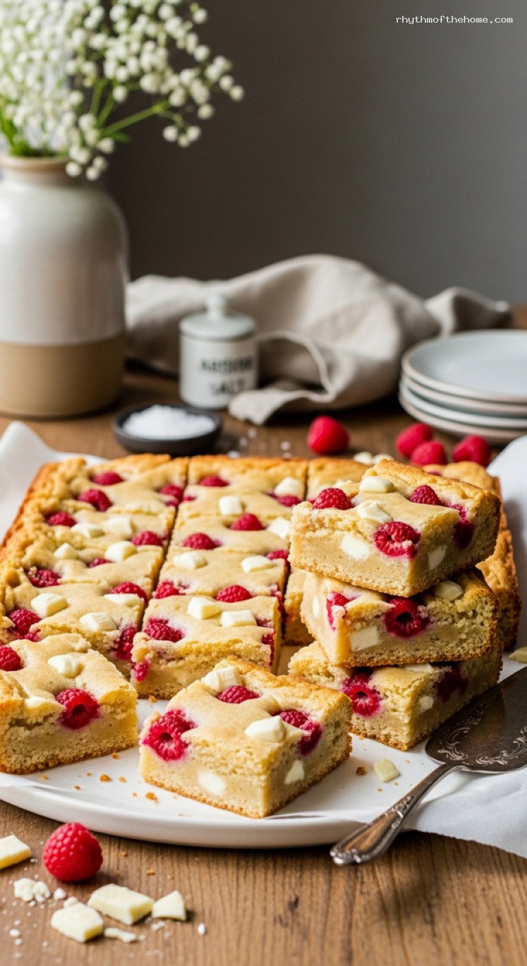 White Chocolate Raspberry Blondies with Vanilla Batter