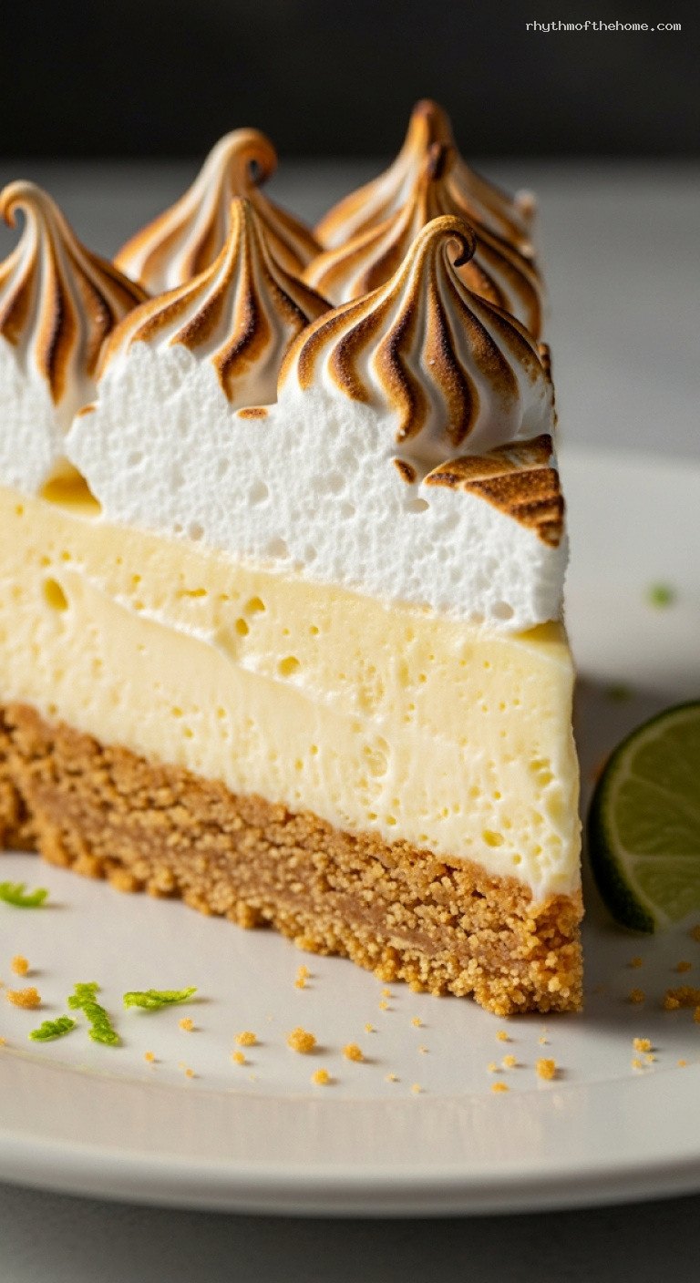 Zesty Key Lime Pie With Graham Crust and Meringue – Closeup