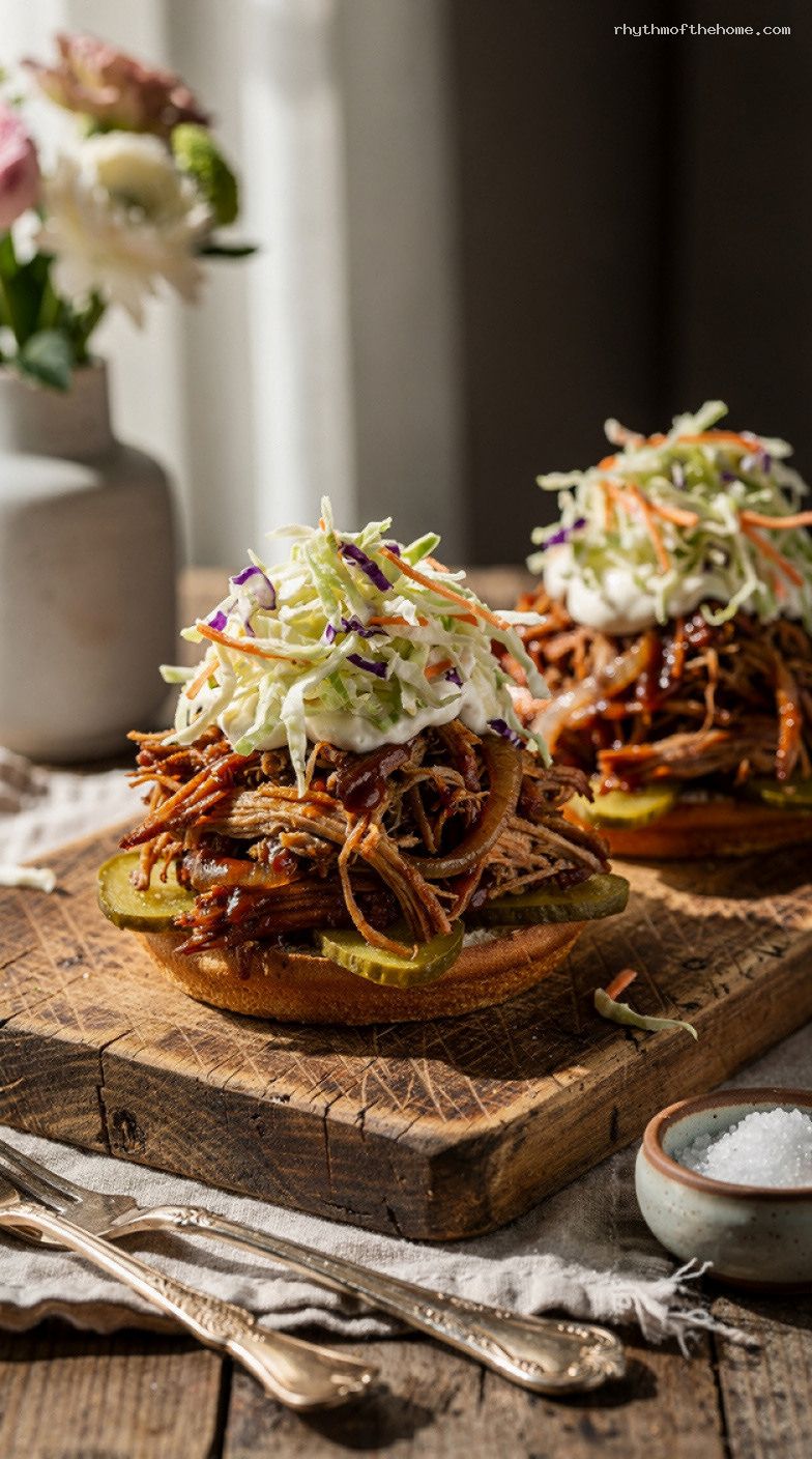 3-Ingredient Slow Cooker BBQ Pulled Pork Sandwiches with Coleslaw